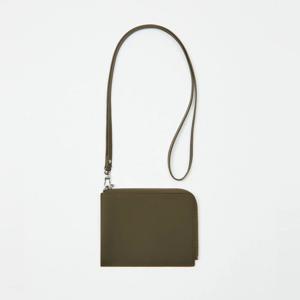 NWOT. Zara Man Green Rubberised Wallet with Neck Strap.